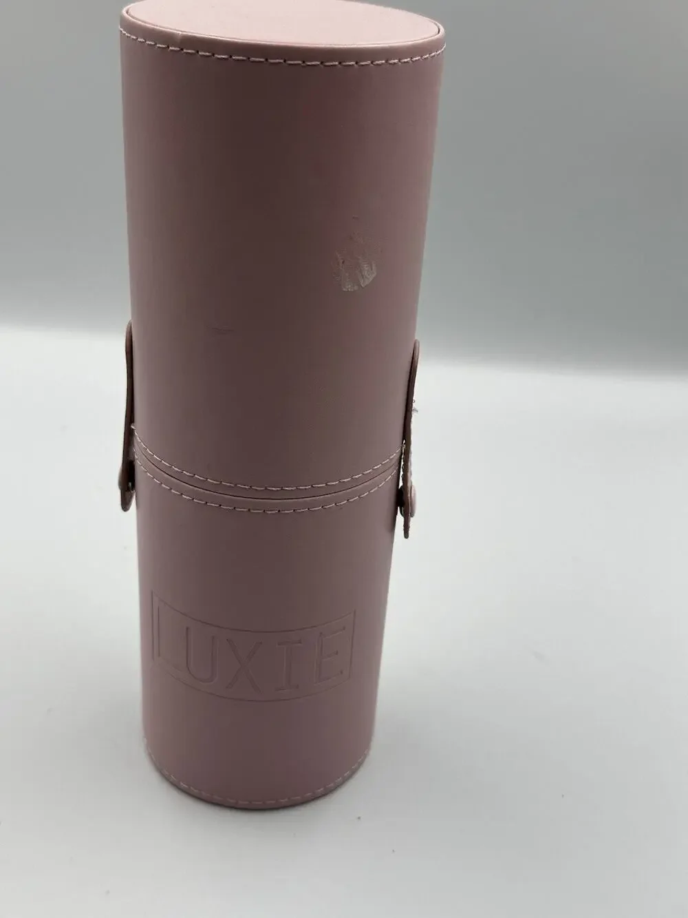 Luxie Travel Brush Holder Case Pink Faux Leather Makeup Snap Storage Organizer